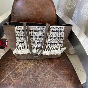 Marianella brown suede and macrame decor tote bag